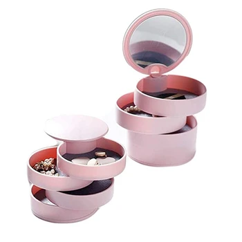 

Four-Layer Jewelry Box Jewelry Storage Box 360 Degree Rotating Earrings Ring Storage Box with Mirror Makeup Box
