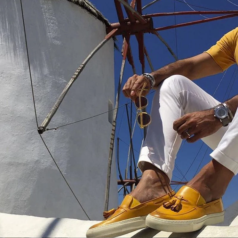Piergitar/ новые желтые мужские кроссовки из коровьей кожи с кисточками в спортивном стиле с белой подошвой, мужская повседневная обувь