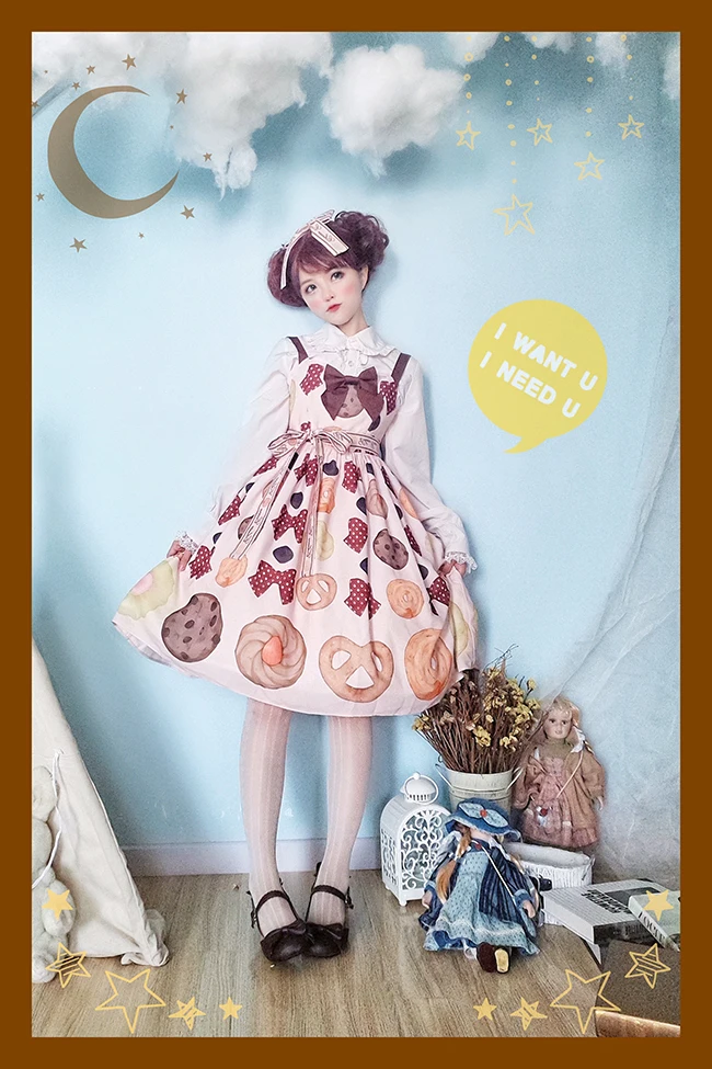 Japanese kawaii girl sweet lolita dress vintage high waist cute printing bowknot victorian dress loli cosplay gothic lolita jsk