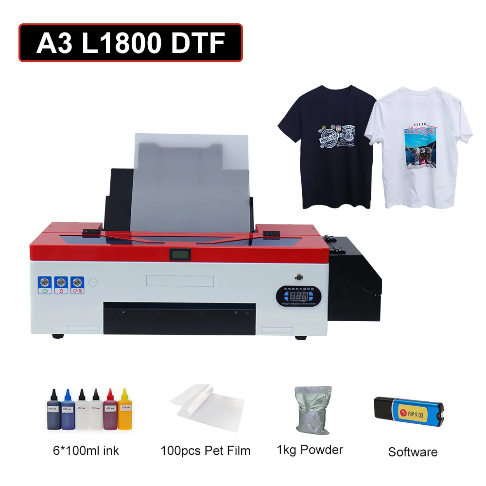 DTF L1800 Stampante A3 Trasferimento di calore PET Film Stampante per T-shirt Dark w Light Hoodies Garment Pants Direct VS DTG Stampante DTF + Forno