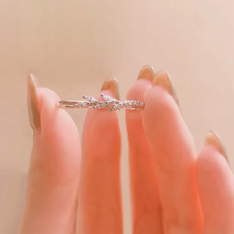 Silver Модные роскошные кольца для помолвки с листьями и кристаллами, стразы, аксессуары для женщин, обручальные кольца, Женские Ювелирные изделия, подарки - Цвет основного камня: Silver