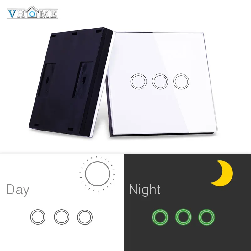  Vhome 86 Wall Panel Wireless Remote Transmitter 1 2 3 Channel Sticky RF TX Smart touch For Home Liv - 4000055052173