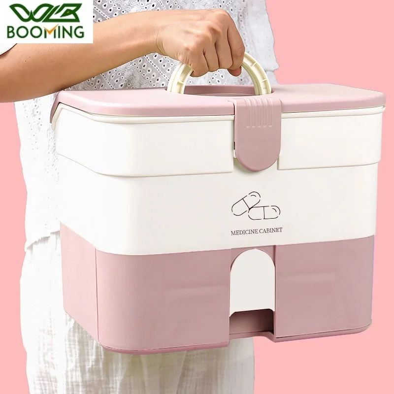 WBBOOMING 3 Colors Big Space Home Care Medicine Cabinet Plastic Storage Boxes Portable And Fashion Color Storage Boxes & Bins