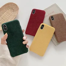 Ottwn Phone Case For iPhone 11 X XR XS Max Corduroy Cloth Texture Case For iPhone 6 6s 7 8 Plus Warm Fabric Fuzzy Soft PU Cover