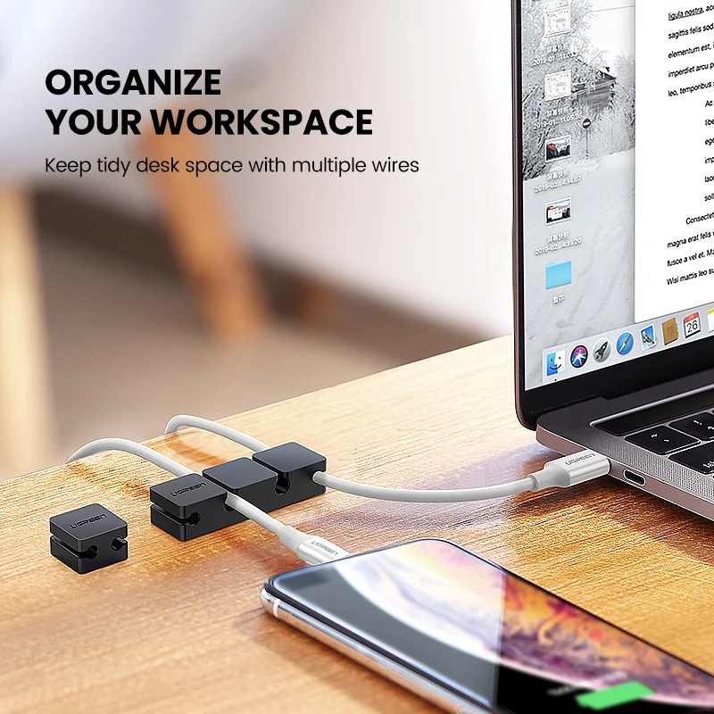 Ugreen зажимы для кабеля Органайзер силиконовый USB устройство для сматывания кабеля гибкие зажимы для управления кабелем держатель кабеля для мыши наушники