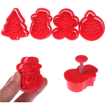

4 Pcs/Set 3D Christmas Cookie Cutters Cookie Stamp Biscuit Mold Cookie Plunger Cutter DIY Baking Mould Gingerbread Home