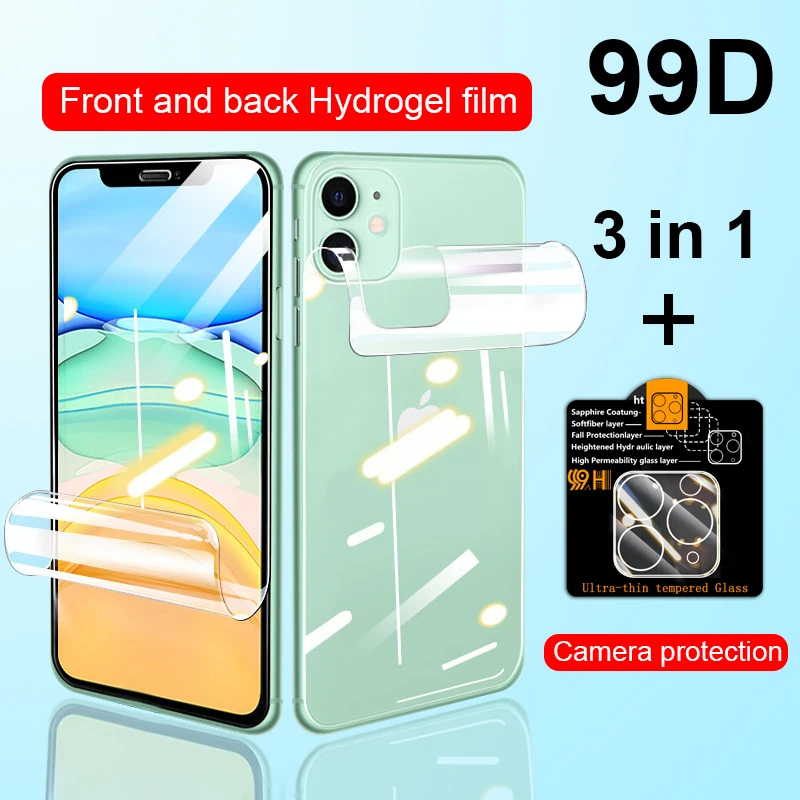 3 в 1 Гидрогелевая Защитная пленка для экрана iPhone 11 Pro 7 8 SE 2020 XS Max X XR 6 6S Plus стекло