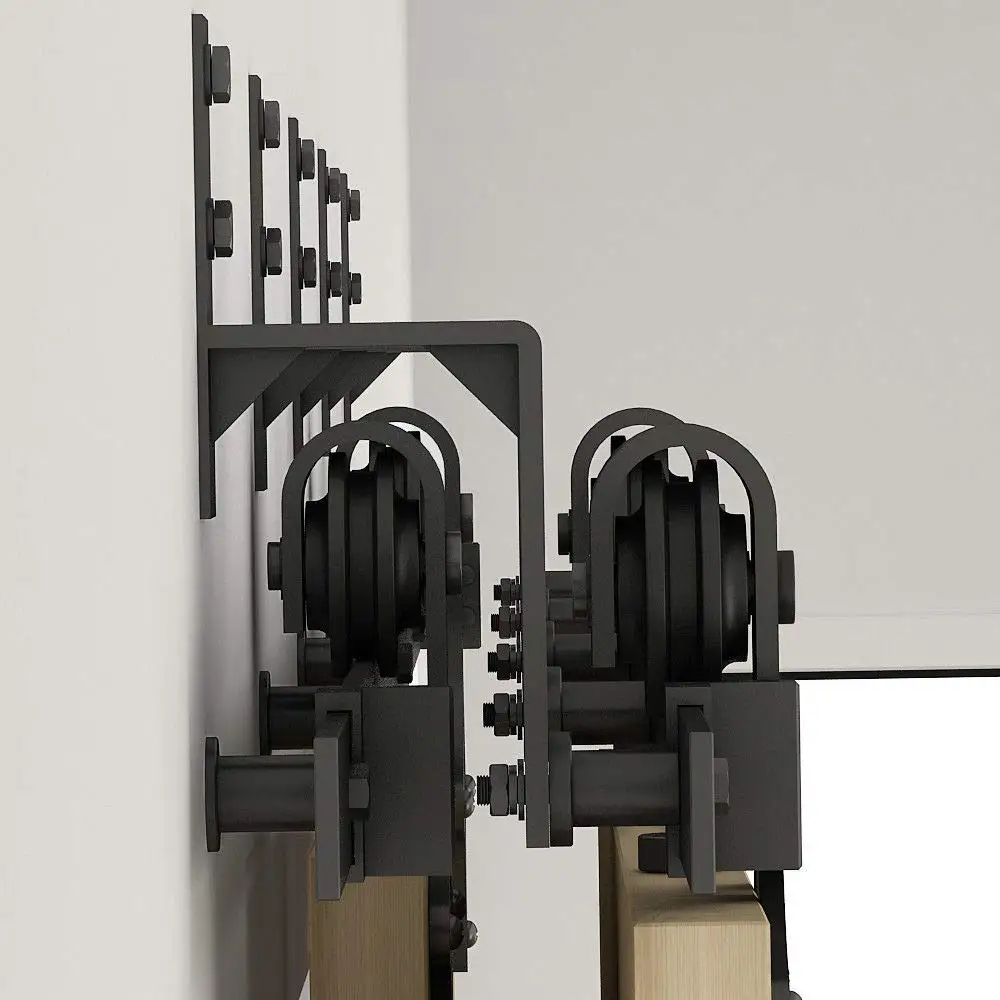 3 предмета в комплекте Wall-Mount обувь на плоской подошве; цвет черный, Сталь обходной кронштейн для раздвижные двери сарая Комплектующие дверей