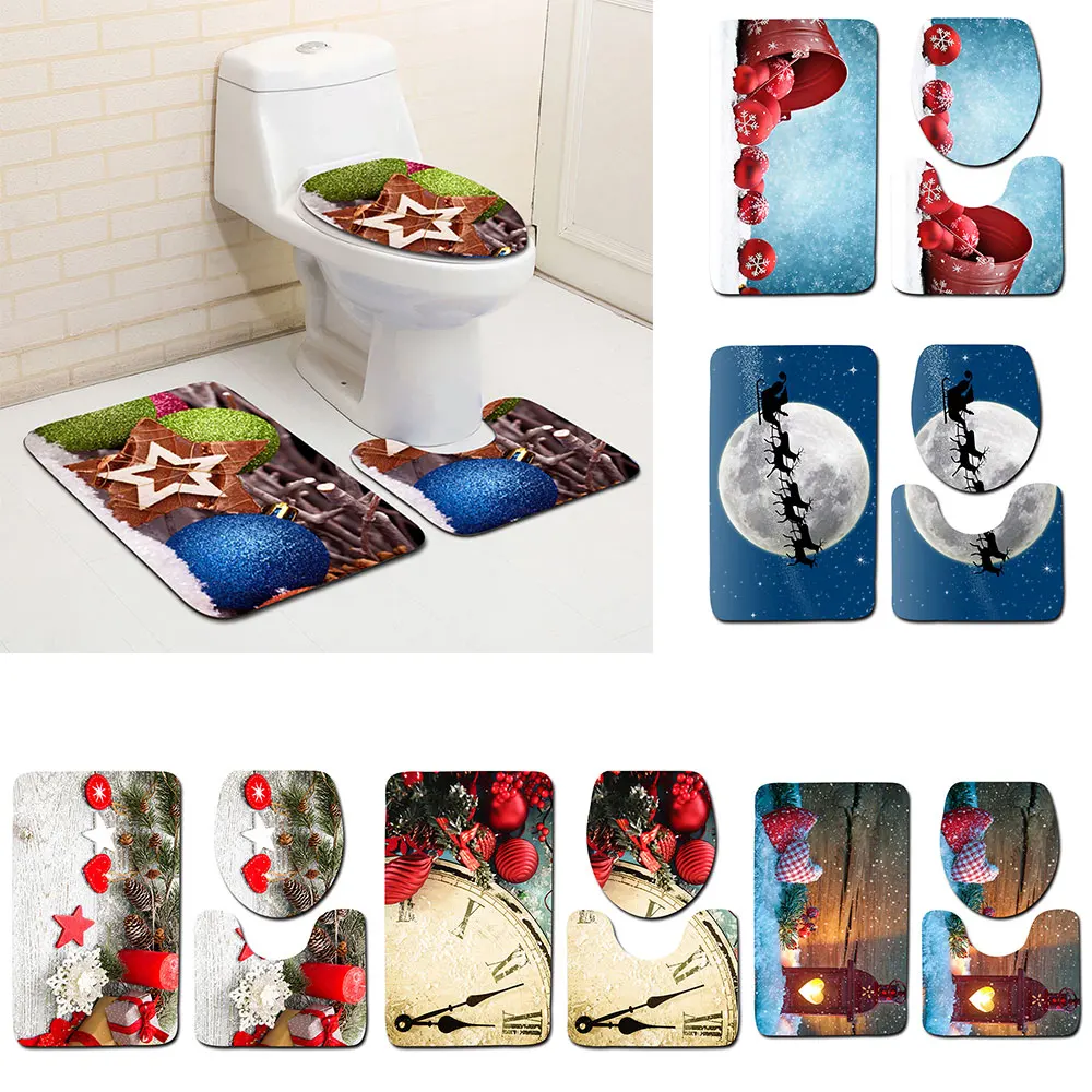 3 шт./компл. Рождество Ванная комната коврик ковер туалет коврик 3D узор украшения