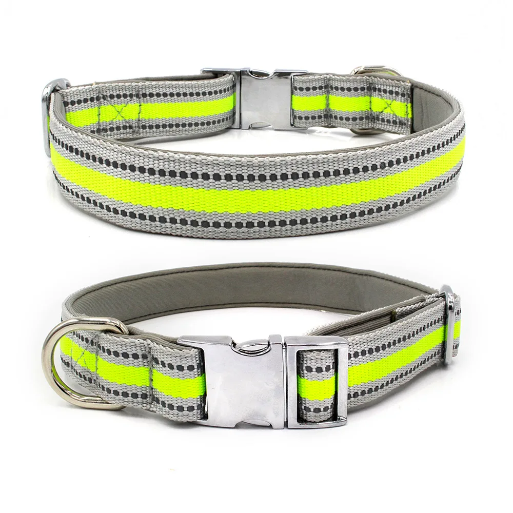 green dog collar Ошейники для собак, светоотражающий нейлоновый ошейник и поводок, Набор ошейников для щенков, маленький средний большой Поводок для собак, поводок для питомцев - Цвет: green dog collar
