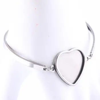 

5pcs fit 20mm heart cabochon bracelet base blanks stainless steel bezel settings for diy bracelets craft making accessories