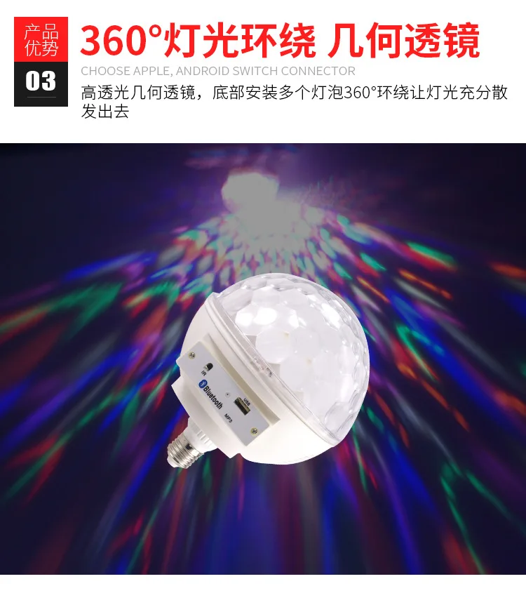 E27 Edison Screw Voice Large Magic Ball Stage Lights Highlight KTV Laser Light Stage USB Magic Ball Lamp