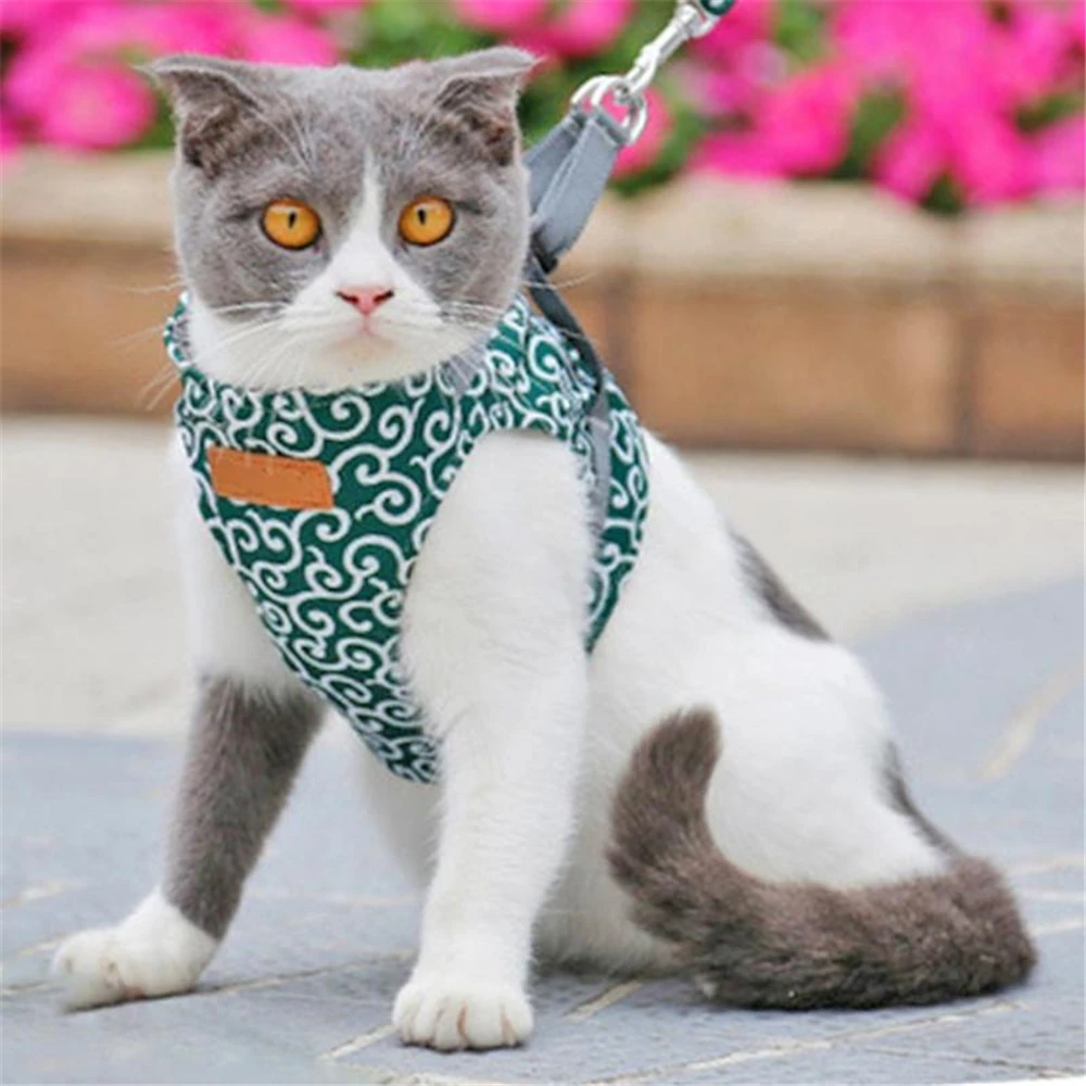 

Cat Harness Pets Clothes Breathable Outdoor Chest Straps Japenese Style Soft Cats Dogs Walking Leash Set