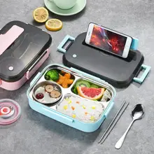 

Stainless Steel Split Lunch Box Sealed Square Food Storage Container Children School Office Fruit Salad Bento Box Lunch Bag