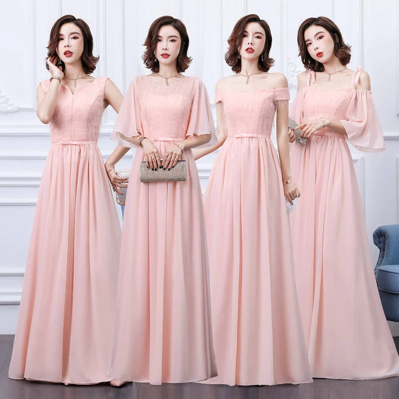 Розовое платье подружки невесты длинное шифоновое Vestido Largo Sirena элегантное для