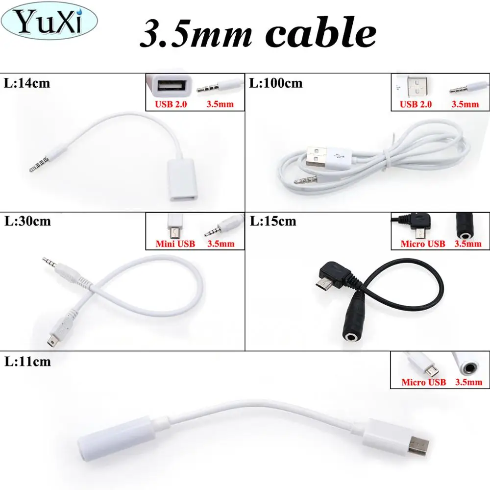 YuXi 1 шт. 3 5 мм стерео штекер к Micro USB/Mini USB/USB 2 0 адаптер конвертер аудио кабель музыка