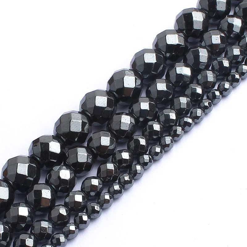 Natural Faceted Black Hematite Healing Stone Spacer Beads For Jewelry Making 15" 