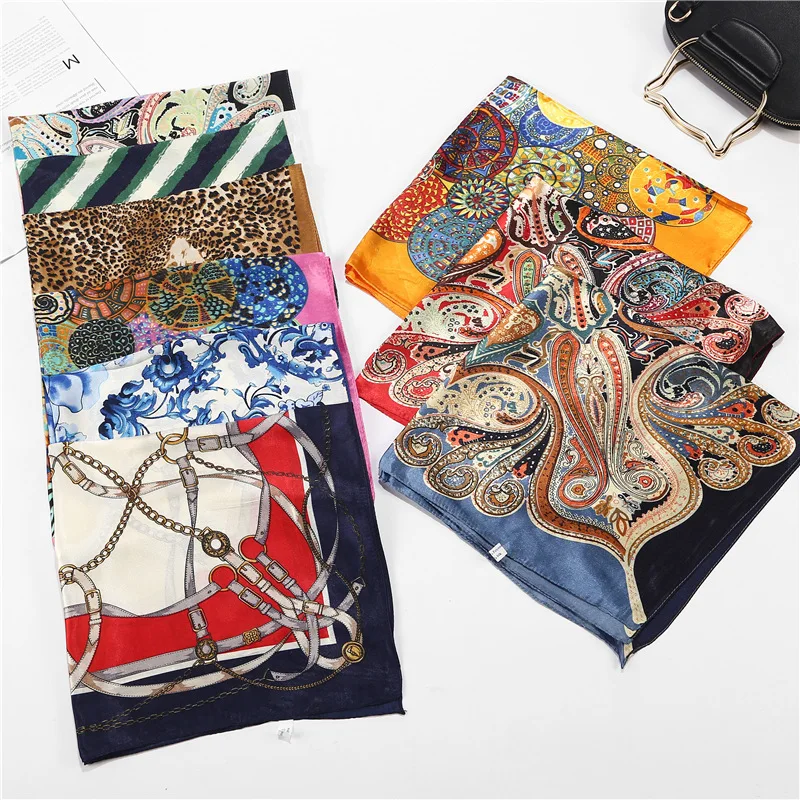 

2020 New Design Small Square Satin Silk Scarf Women's Polka Dot Floral Printed Scarves 60*60CM Head Scarf Wrap Handkerchief