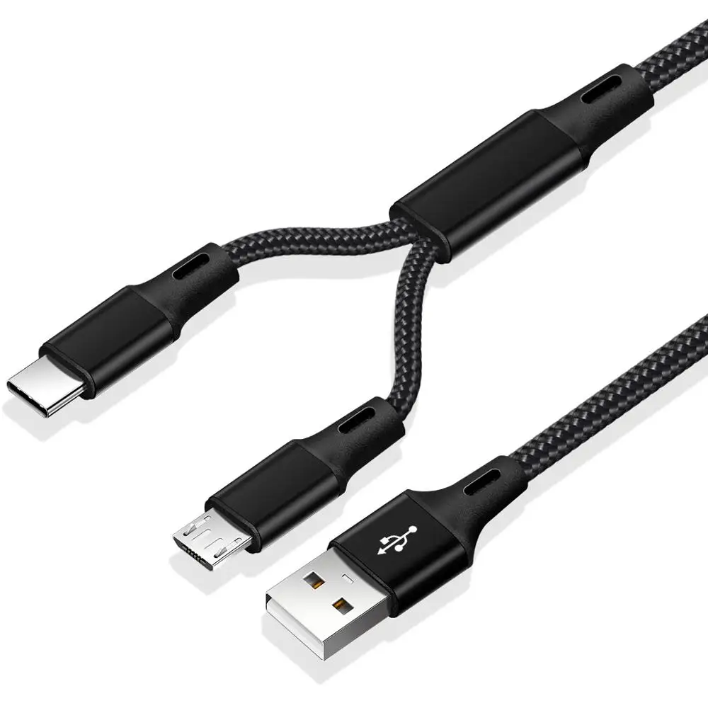 GUUGEI 2 в 1 USB кабель Micro type C кабель для быстрой зарядки для Xiaomi 9 pro huawei mate30 pro нейлон Micro type-C провода зарядного устройства - Цвет: 2in1 black cable