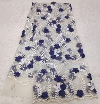 

Sky blue newly designed African French lace fabric, high-quality Nigerian French 3D applique mesh lace, female gemstone beads