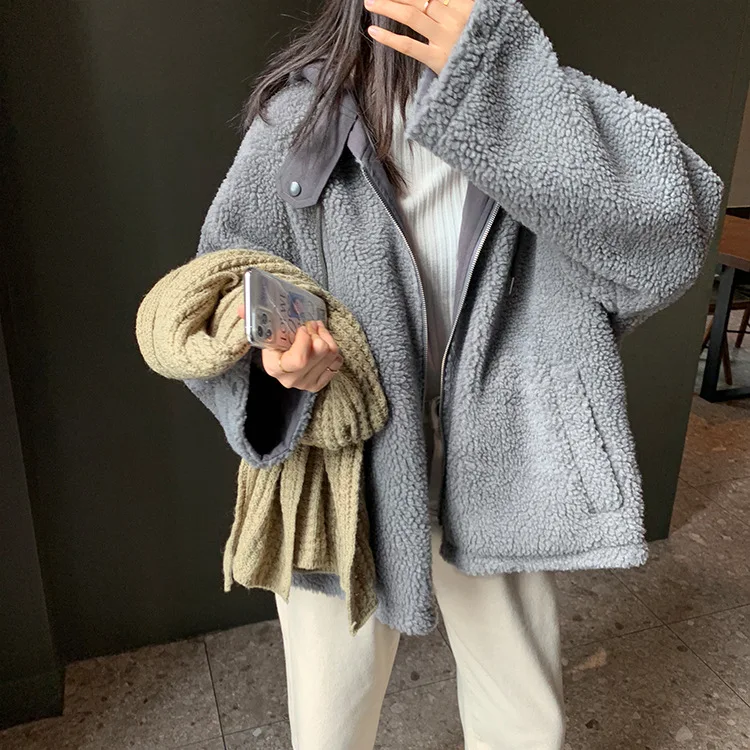 

collar jakects 2019 autumn winter Women Gray wool coat ladies solid casual coats single breasted turn-down Black