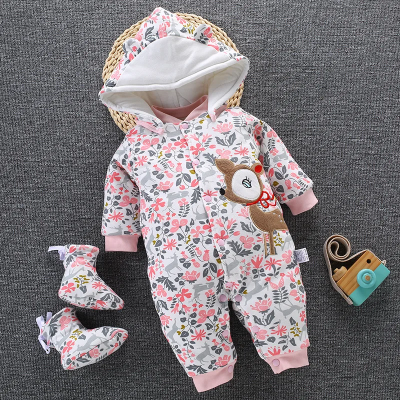 Детский зимний комбинезон для новорожденная девочка одежда комбинезон для малыша комбинезоны толстые теплые ползунки Одежда для новорожденных девочек - Цвет: Розовый