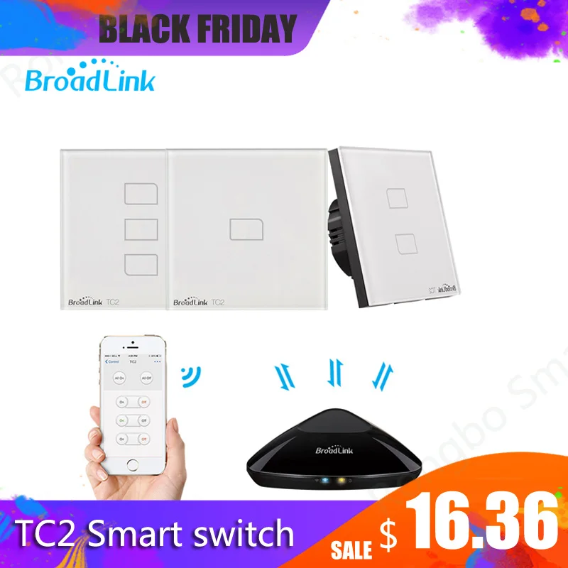 

Broadlink TC2 1/2/3 Gang-EU Standard 2019New Light Switch Modern Design White Touch Panel Wifi Wireless Smart Control Via RM Pro
