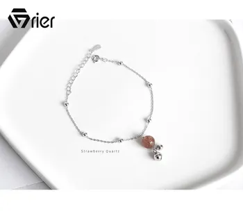

Grier S925 sterling silver bead bell strawberry crystal bracelet temperament simple women's pink crystal wild fashion jewelry
