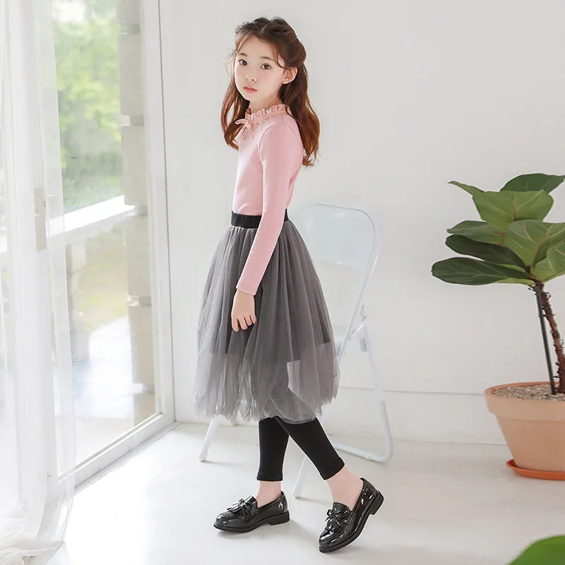 

Girls Princess Mesh Skirt Korean-style Trousers 2018 Autumn And Winter Mock Two-Piece Big Boy Base Culottes D192