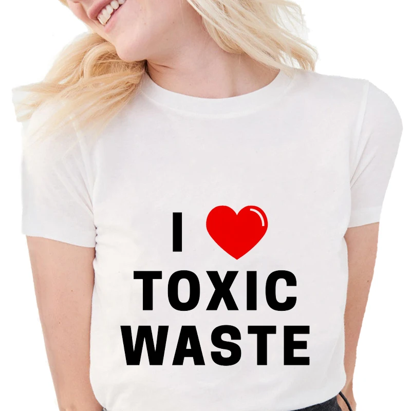 Новый летний Для женщин Забавный я люблю токсичных отходов футболки Для женщин с принтом букв футболка с коротким рукавом Мягкий хлопок