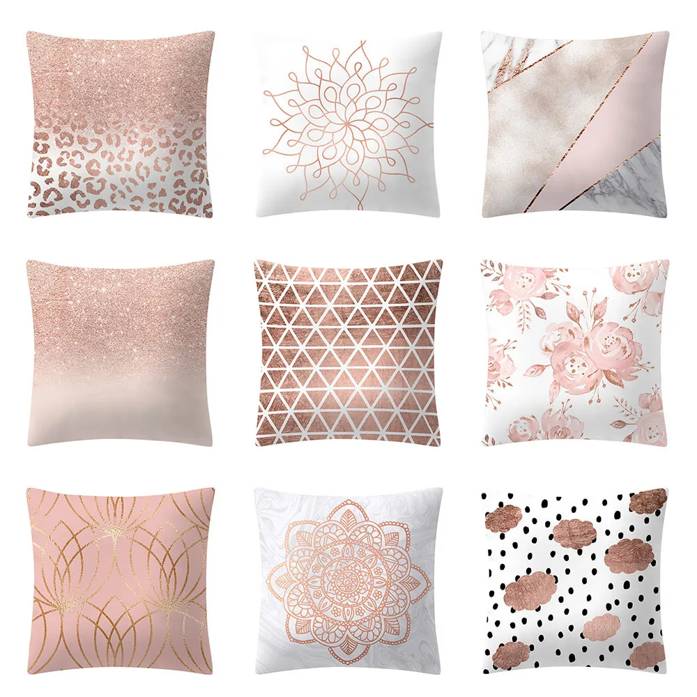 

Pillowcases Cushions Cover Linen Pillow Cases Home Retro Rose Gold Pink Square Pillowcase Home Decoration Warm#YL5