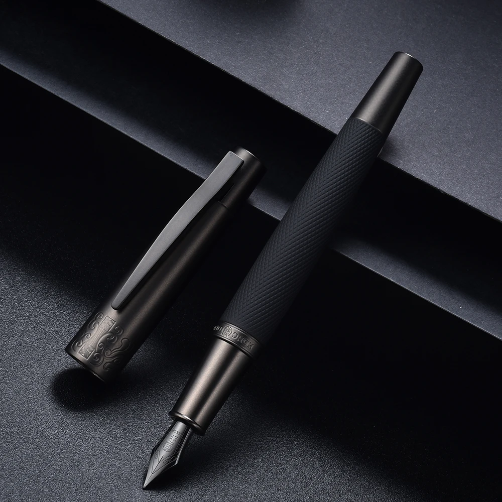 Hongdian 6013 черная металлическая перьевая ручка, титановая черная EF/F/изогнутое перо, пистолет-черная ручка, зажим для крышки, Отличная офисная подарочная ручка