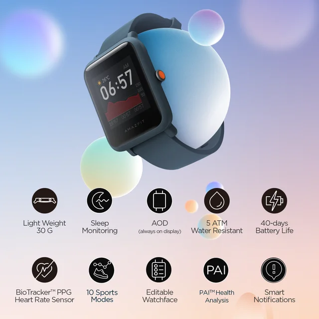Global Version Amazfit Bip S Lite Smartwatch Color Display 5ATM Waterproof Swimming Smart Watch 1.28inch For Android ios Phone 6