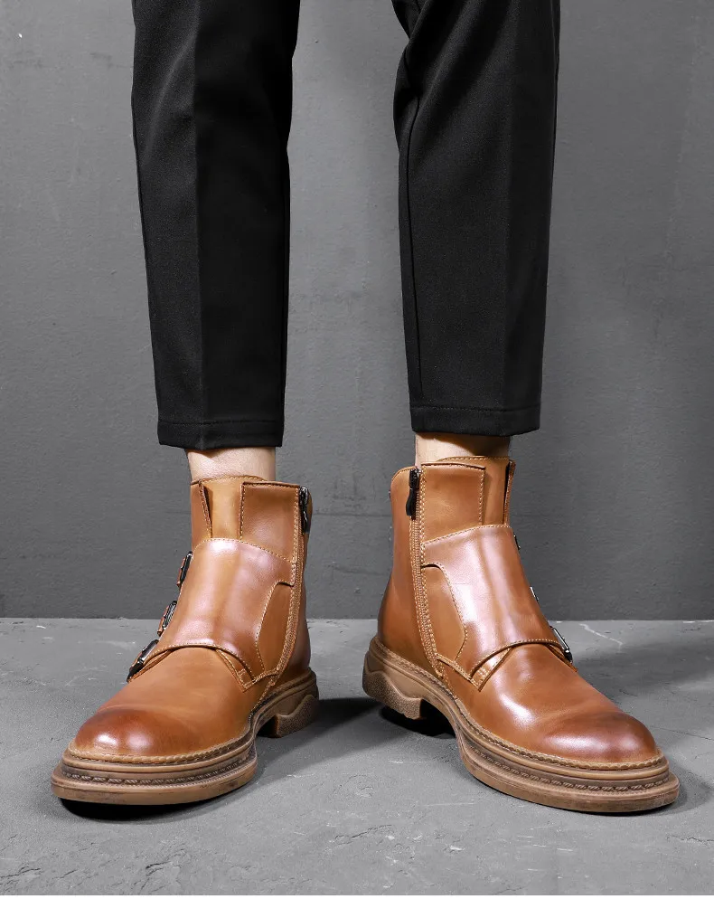 Brand New Trendy Buckle Ankle Boots Mens Leather Oxfords Winter Shoes Casual Chellsea Boots US 6-9 Hight Qulaity