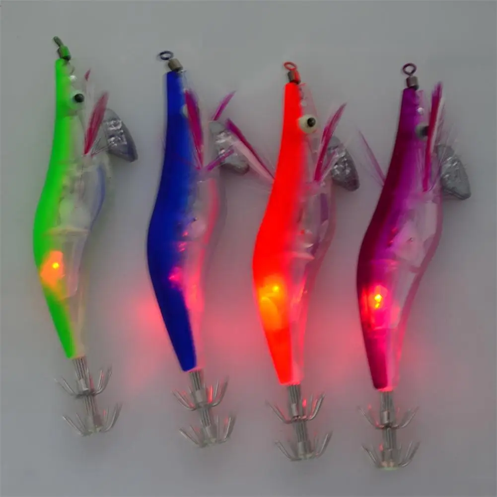 

Flashing LED Fishing Lure Flash Light 10cm Minnow Luminous Squid Jig Shrimp Bait Night Fishing Lure Random Color Delivery 1PC