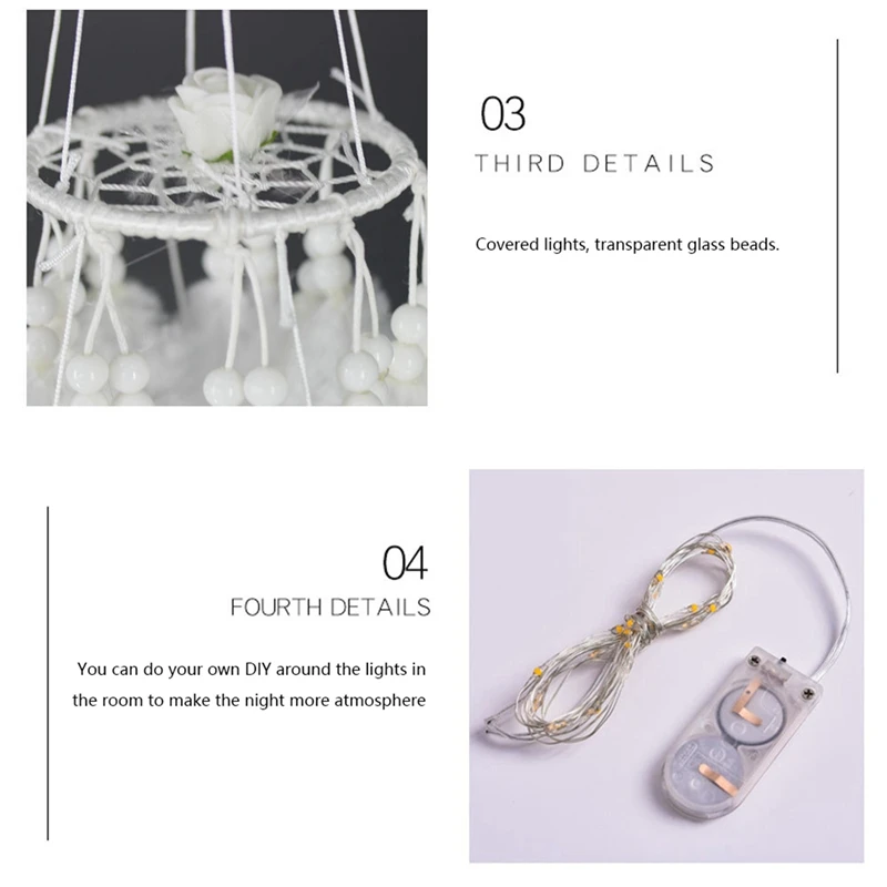Double Circle White Feather Dream Catcher With Mobile Led Fairy Lights Wall Hanging Ornaments Ceiling Decor For Bedroom Decor We