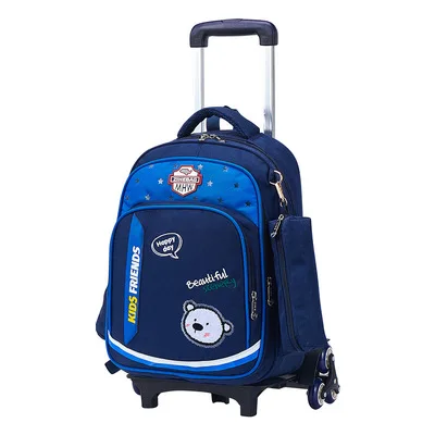Blue 6 Wheels Детская школьная сумка на колесиках для мальчиков и девочек, рюкзаки для путешествий, съемные детские школьные сумки с колесиками - Цвет: Blue 6 Wheels