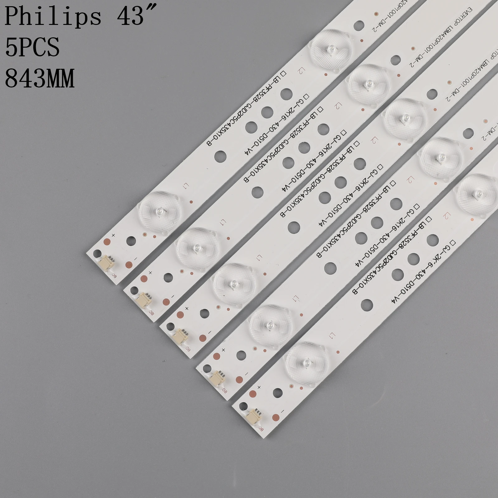 Nuevo 5 unids/set 10LED(3V) 842,5mm de tira de LED para iluminación trasera para 43PUK4900 43OUH6101 43PFT4131 GJ-2K15-430-D510-17.8MM-V4 43PUT4900