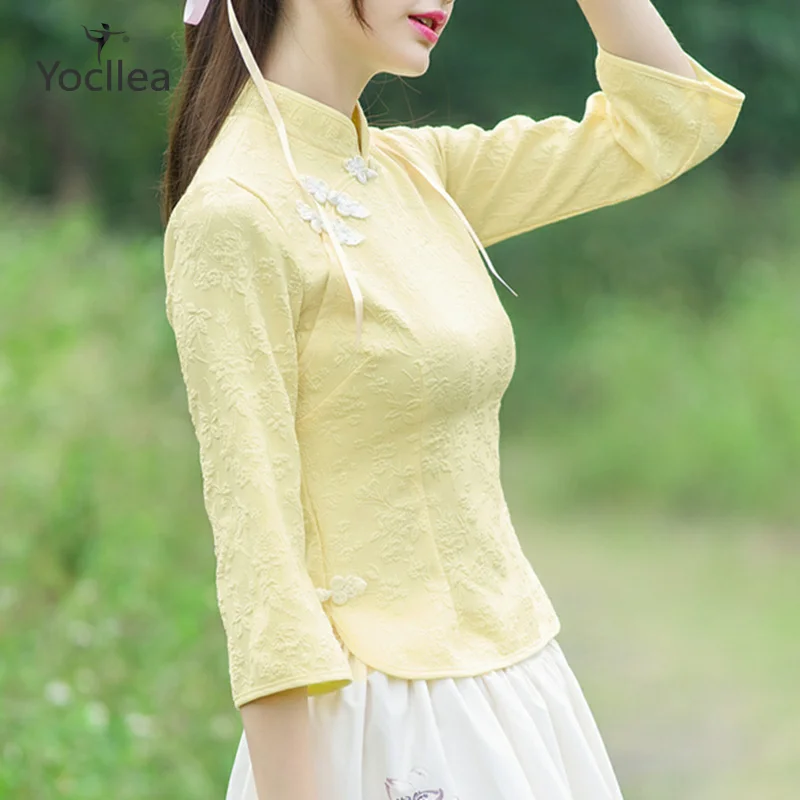 Cheongsam топы для девочек Милая традиционная китайская одежда костюм Тан рукав три четверти женские топы китайская винтажная одежда