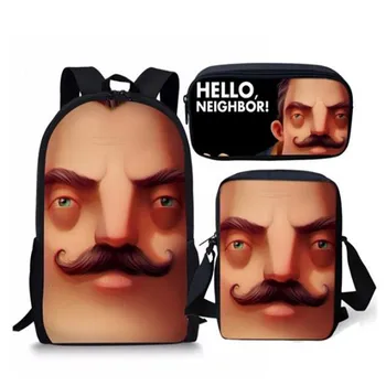 

New Hot Cartoon School Bag 3pcs/Set Children School Backpack Hello Neighbor Printing Kids Boy Girl Satchel Mochila Infant