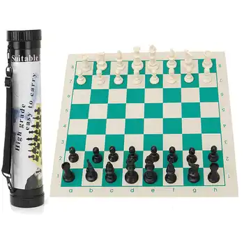 

Portable Chess Game Medieval Chess Set with Roll Up Chessboard Plastic Chess Pieces Kids Toys Playing Game
