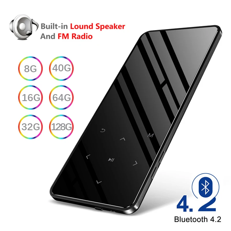 Reproductor MP3 con Bluetooth, Walkman portátil de Metal Hifi con Radio Fm, grabación, altavoz incorporado, tecla táctil, pantalla Tft de 2,4 pulgadas
