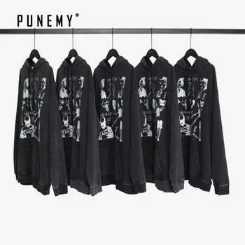 

Hip Hop Streetwear Hoodies Men Retro Pattern Print Harajuku Rock Punk Style Washed Vintge Oversize Cotton Pullover Man's Hoodies
