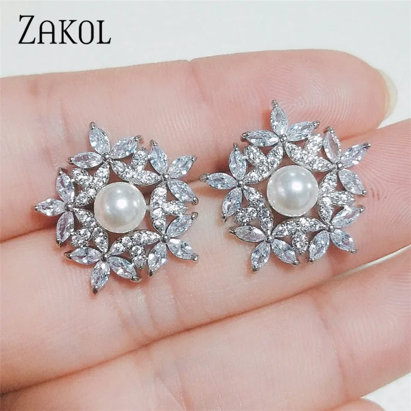 ZAKOL классические кубические циркония цветок сладкие свадебные ювелирные изделия Модные серьги для женщин Свадьба Ужин подарок на день рождения FSEP2357