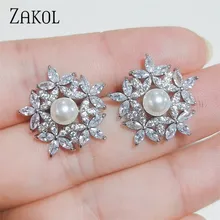 ZAKOL классические кубические циркония цветок сладкие свадебные ювелирные изделия Модные серьги для женщин Свадьба Ужин подарок на день рождения FSEP2357