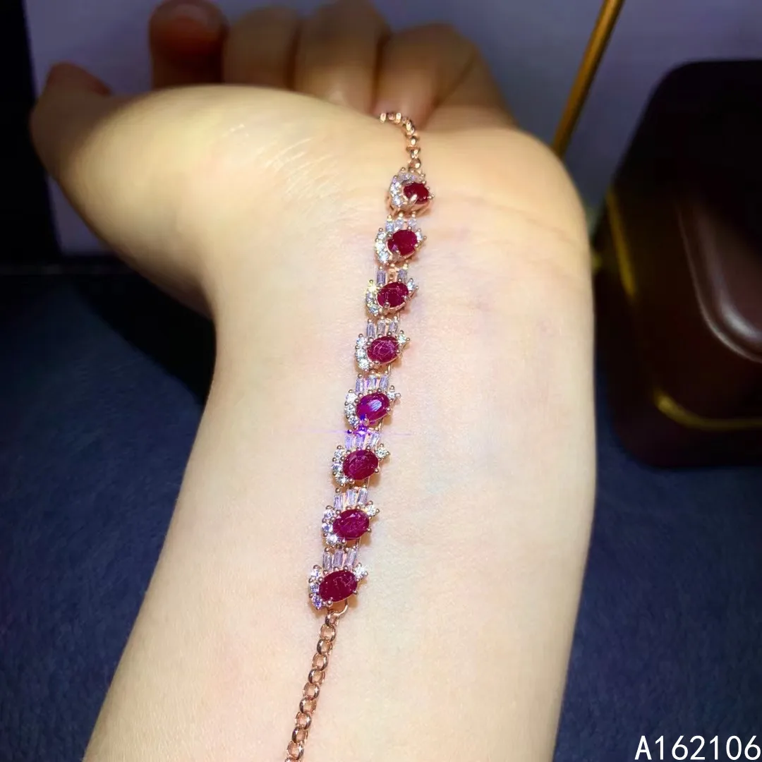 

Fine Jewelry 925 Pure Silver Chinese Style Natural Ruby Girl Luxury Trendy Simple Gemstone Hand Chain Bracelet Support Detection