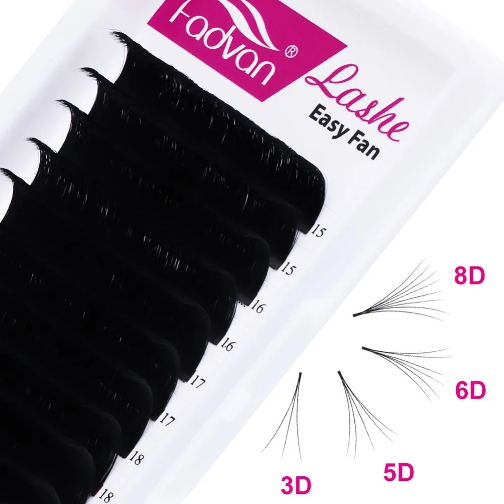 Fadvan Make-up Super Long Easy Fanning False Eyelash Extension 15-20mm Fast Blooming 2d/5d/6d/8d/12d Fanning Lashes for Building