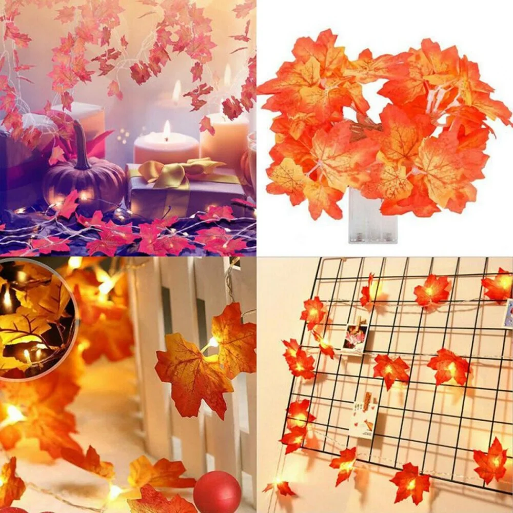 

2M 10LED Artificial Autumn Maple Leaves Garland Led Fairy Lights for Christmas Decoration Thanksgiving Party DIY Decor Halloween