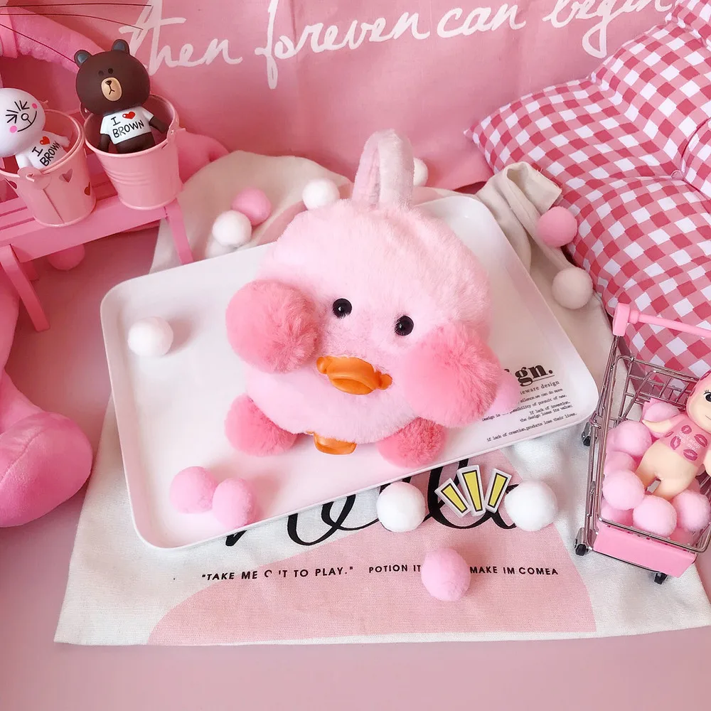 Pink Новинка, модные женские плюшевые зимние ухо теплые наушники с рисунком Румяна утки, утепленная повязка милые наушники - Цвет: Pink