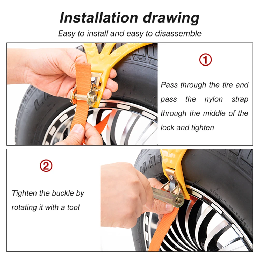 8 PCS Car Snow Tire Anti-skid Chains Winter Car Snow Tire Chains Wheel Chains  Anti-skid Belt Thickened Anti-slip Chain Black Chains with Two Fixed Plate